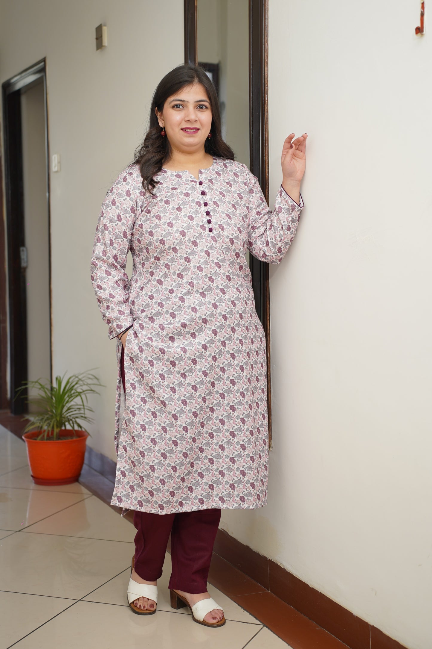 Ivory Merlot Woollen Kurta Set