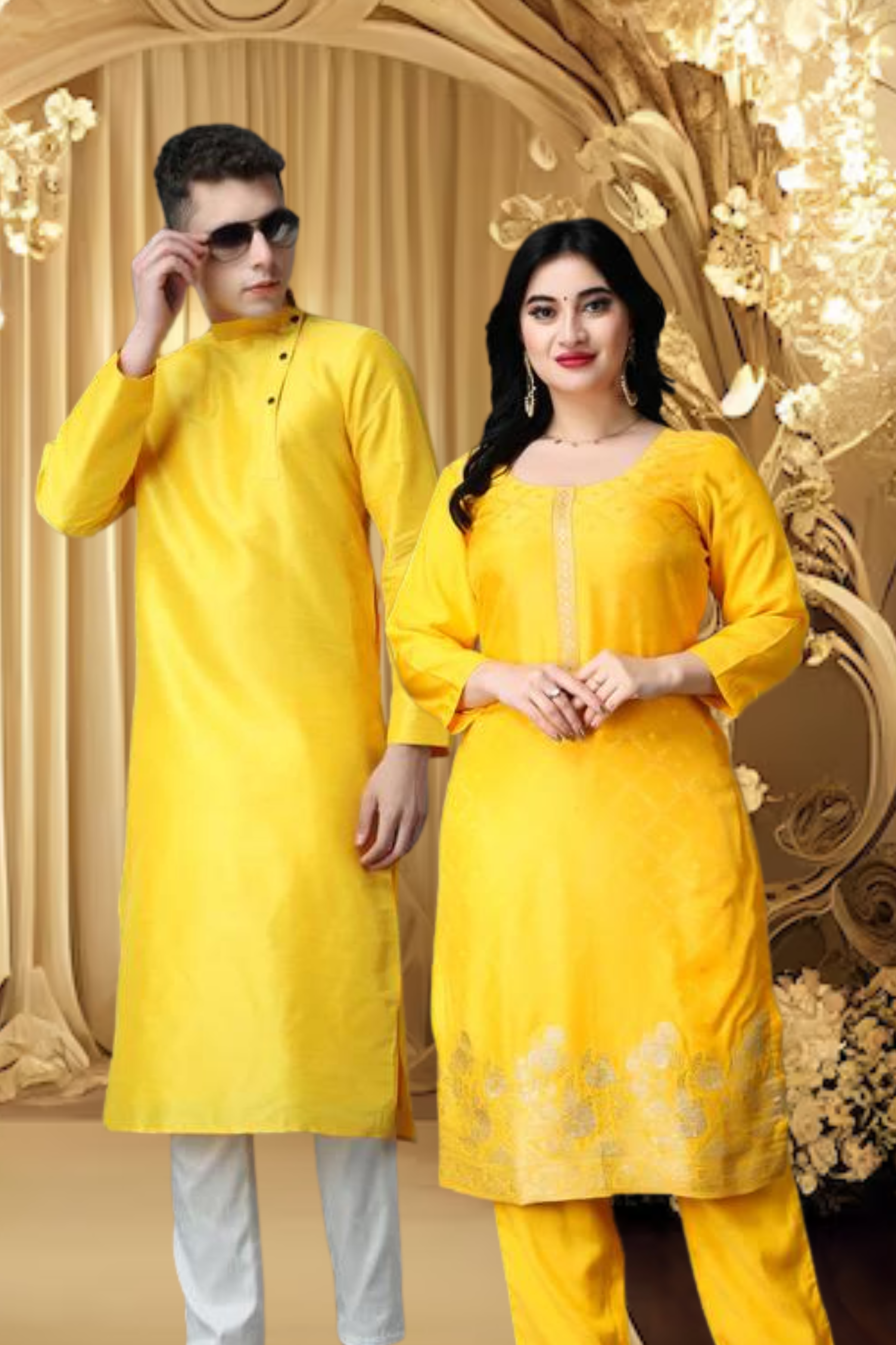 Shop Yellow Handloom Cotton Printed Kurta Pyjama Party Wear Online at Best  Price | Cbazaar