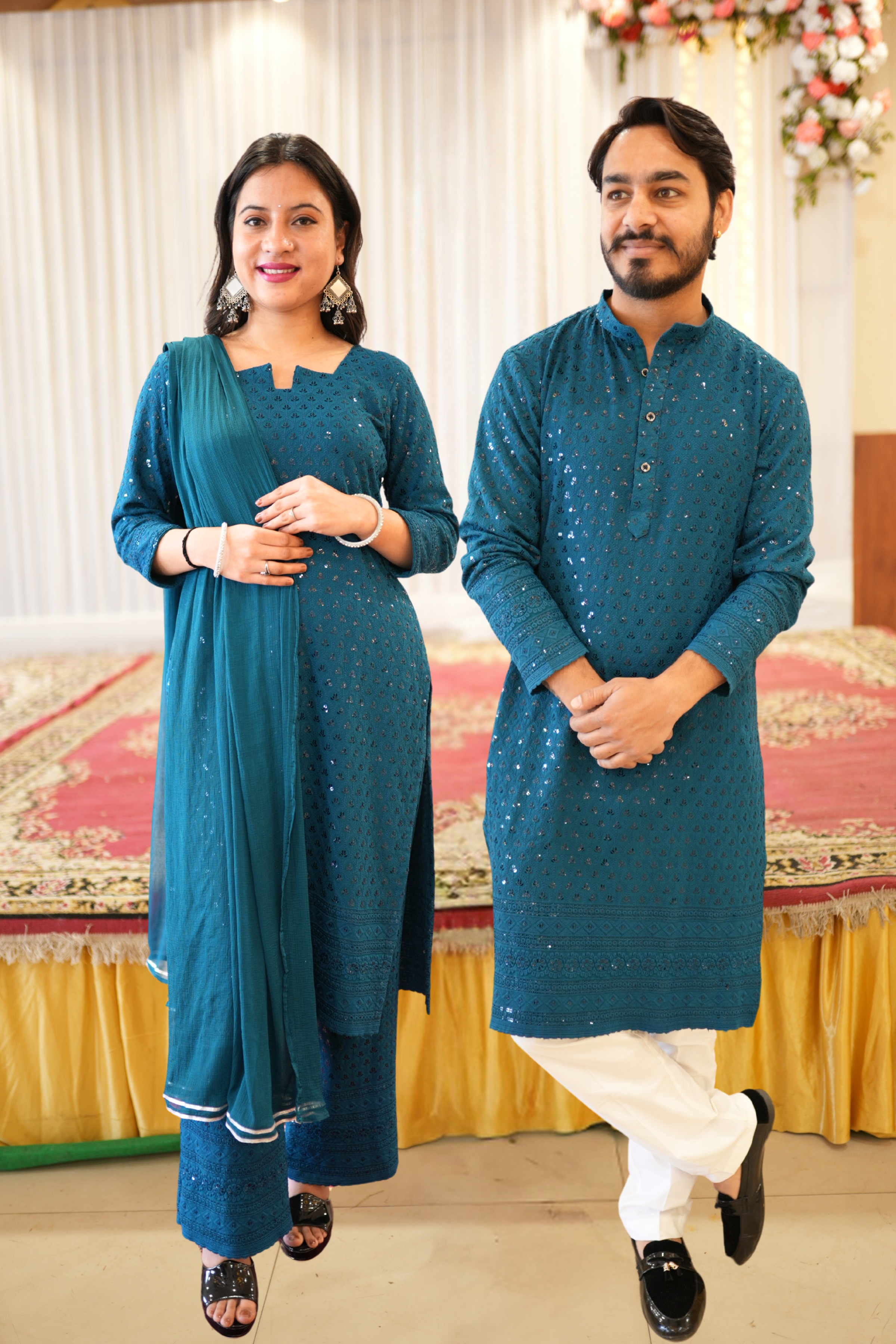 ROYAL COUPLE FANCY COTTON WEAVING STRIPE EMBROIDERY STYLISH PATTERN  EXCLUSIVE ACCESSORIES HANDWORK LATEST DASHING DESIGNER PARTY WEAR READYMADE  DIWALI SPECIAL COUPLE DRESSES COMBO SET BEST SUPPLIER IN INDIA MAURITIUS  USA - Reewaz