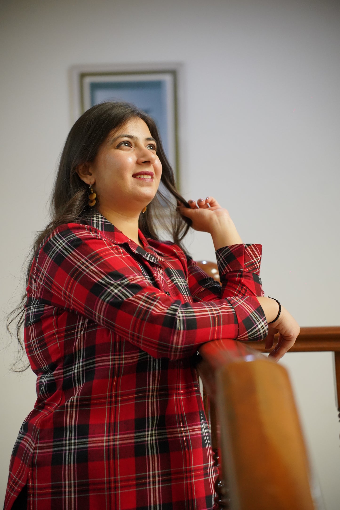 Fiery Red Checked Kurta Set