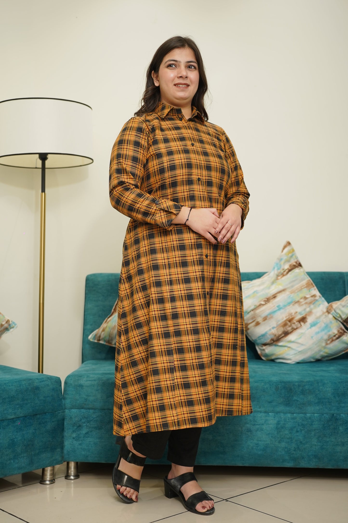 Rust Checked Woollen Kurta Set