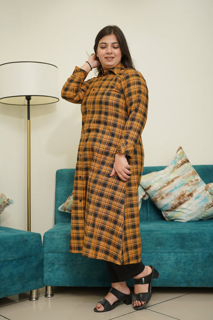 Rust Checked Woollen Kurta Set