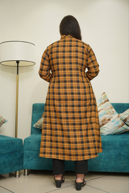 Rust Checked Woollen Kurta Set