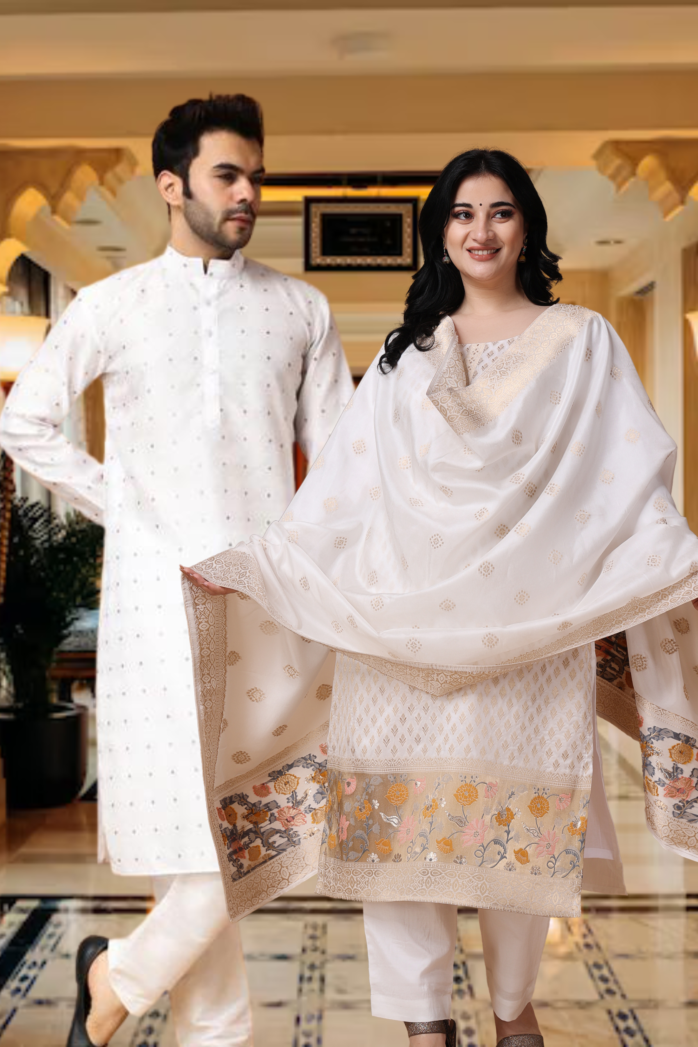 Pink Readymade Embroidered Couple Wear Set Twinning Collection 2894LG03