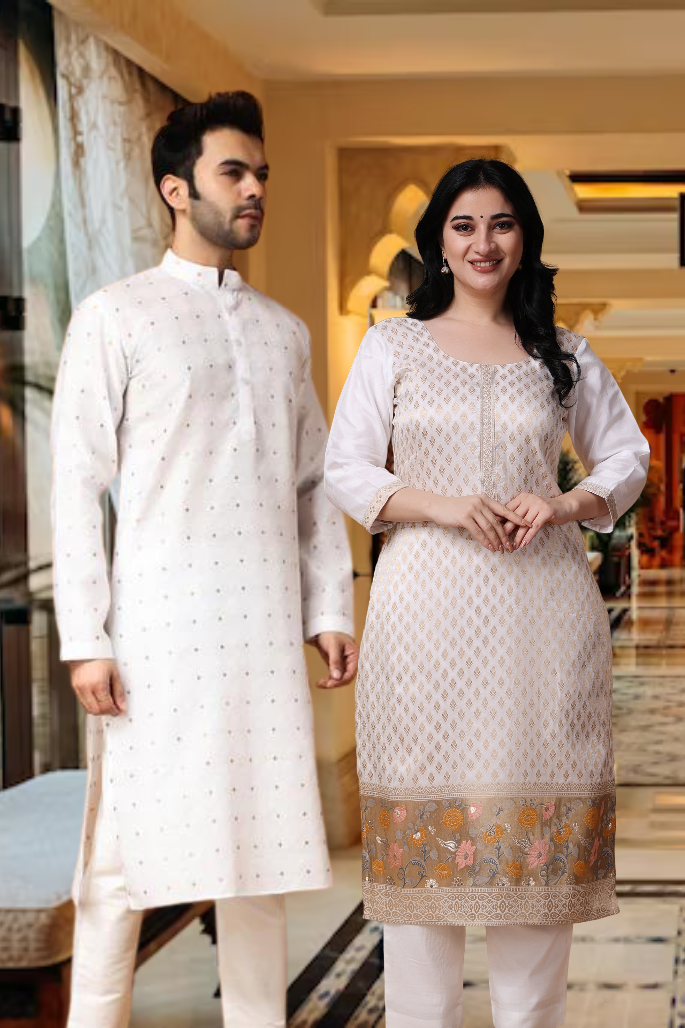 Stylesh & fashionable best couple dress [ Sharee and panjabi] for man and  women Family Dress/Couple Set/Occasional dress/Traditional Dress/Matching  Dress