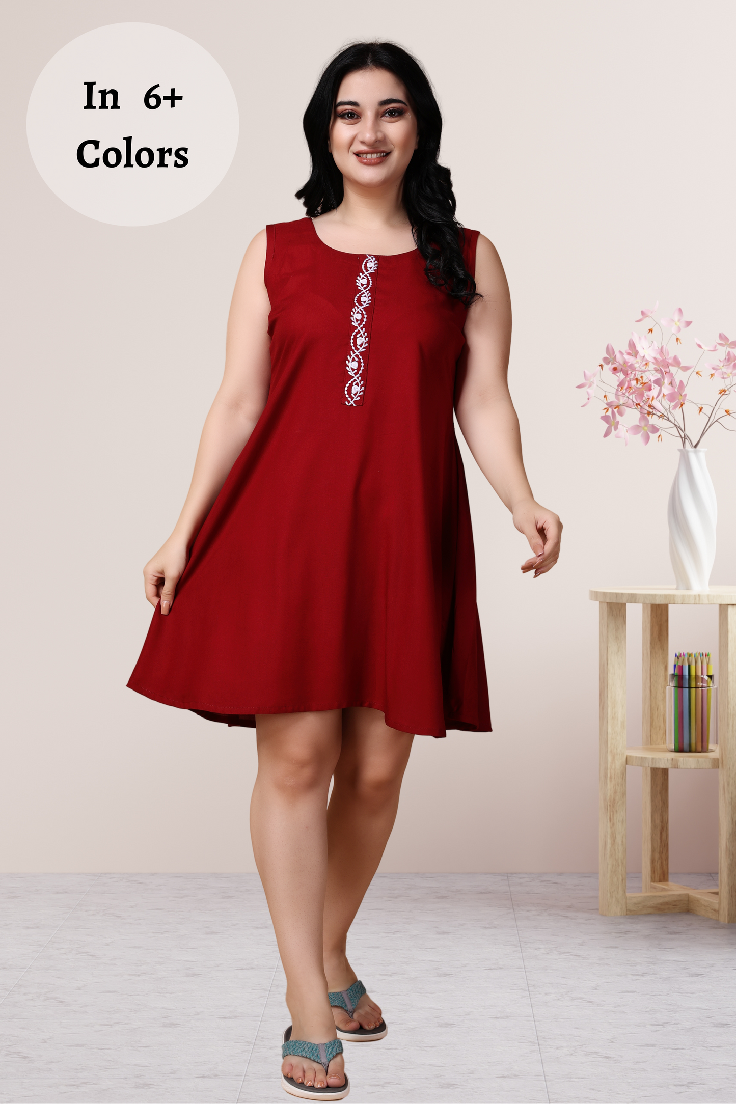 Ruby Red Detailed Short Nighty