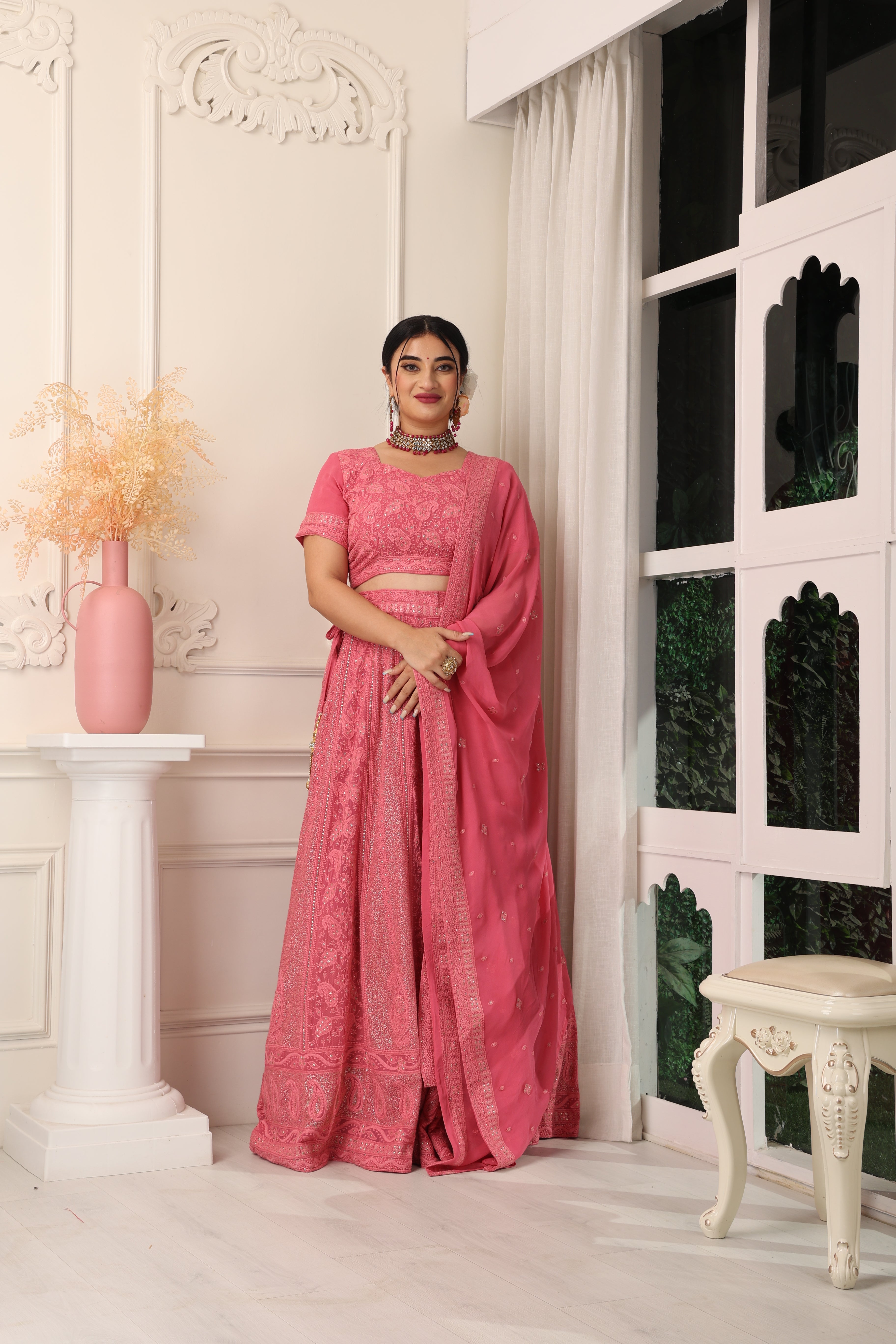 Fabulous Peach Lehenga Choli ,indian Designer Ready to Wear Partywear  Lehenga Choli, Net With Lucknowi With Two Tone Silk Blouse Lehenga - Etsy