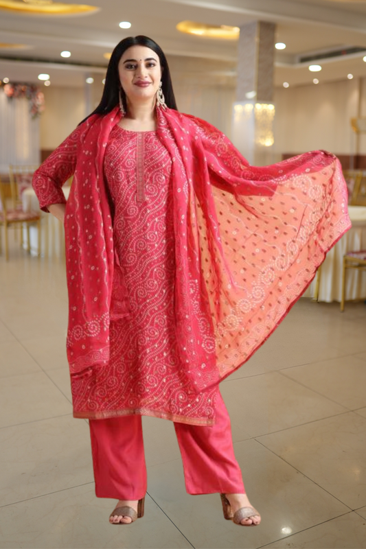 Pink Rose Organza Silk Suit
