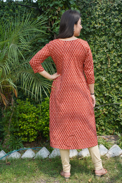 Rustic Maroon Bagru Print Kurta