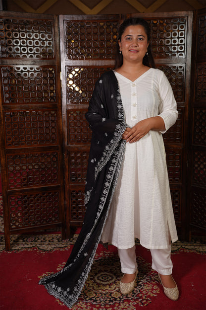 White Anarkali Suit With Dupatta