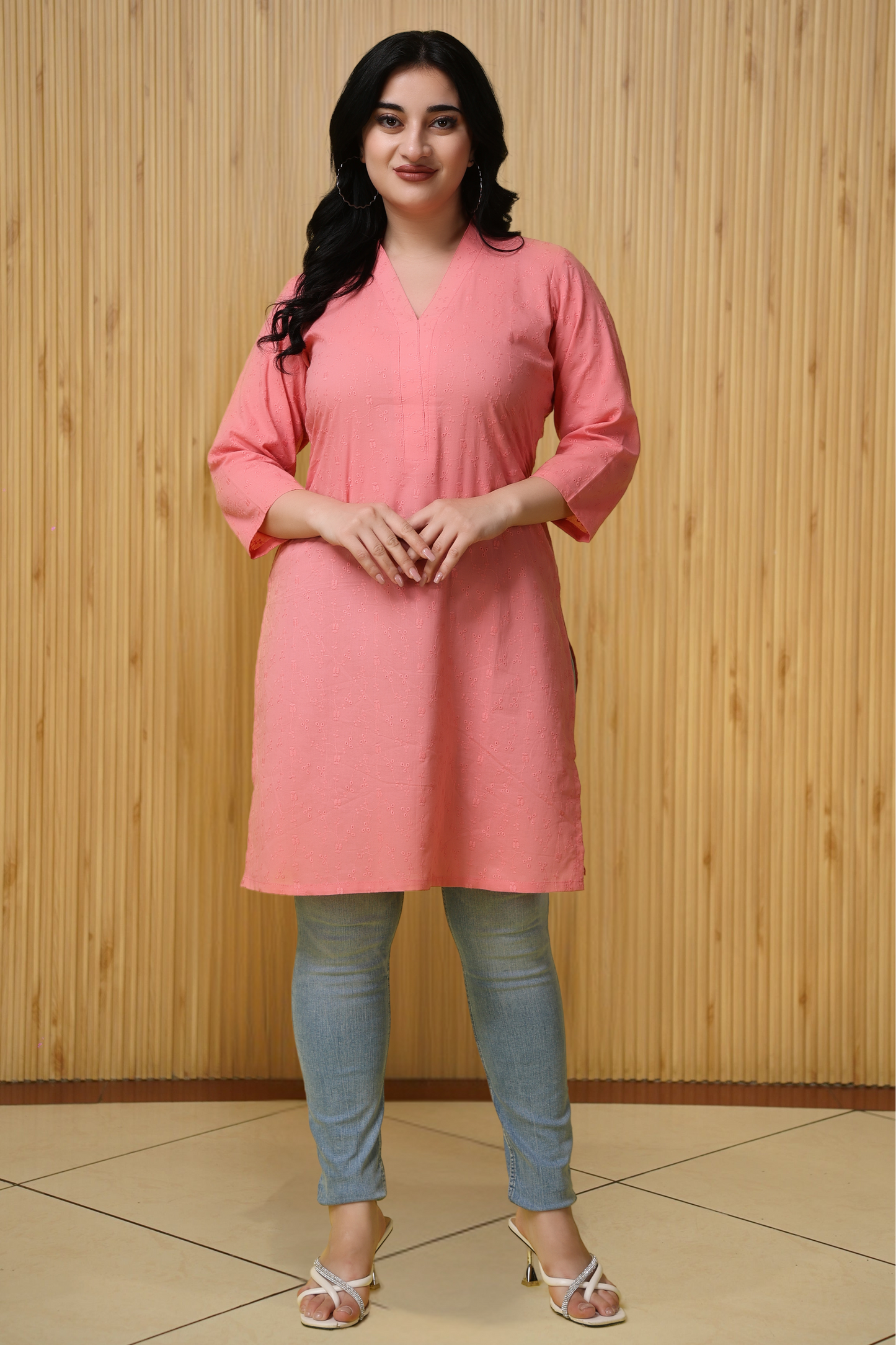 Pink Chikankari Short Kurta