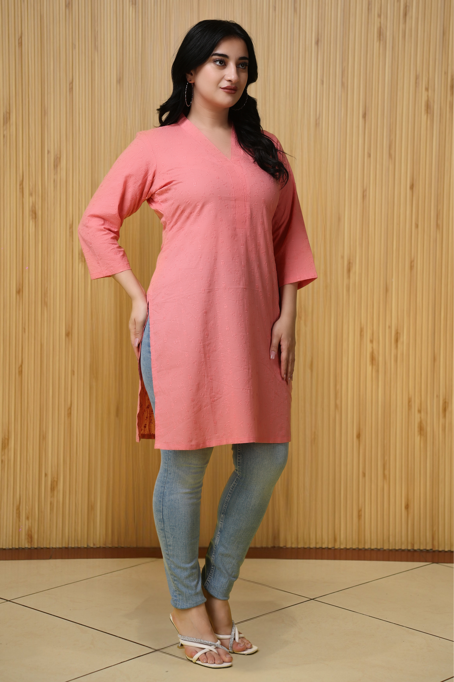 Pink Chikankari Short Kurta