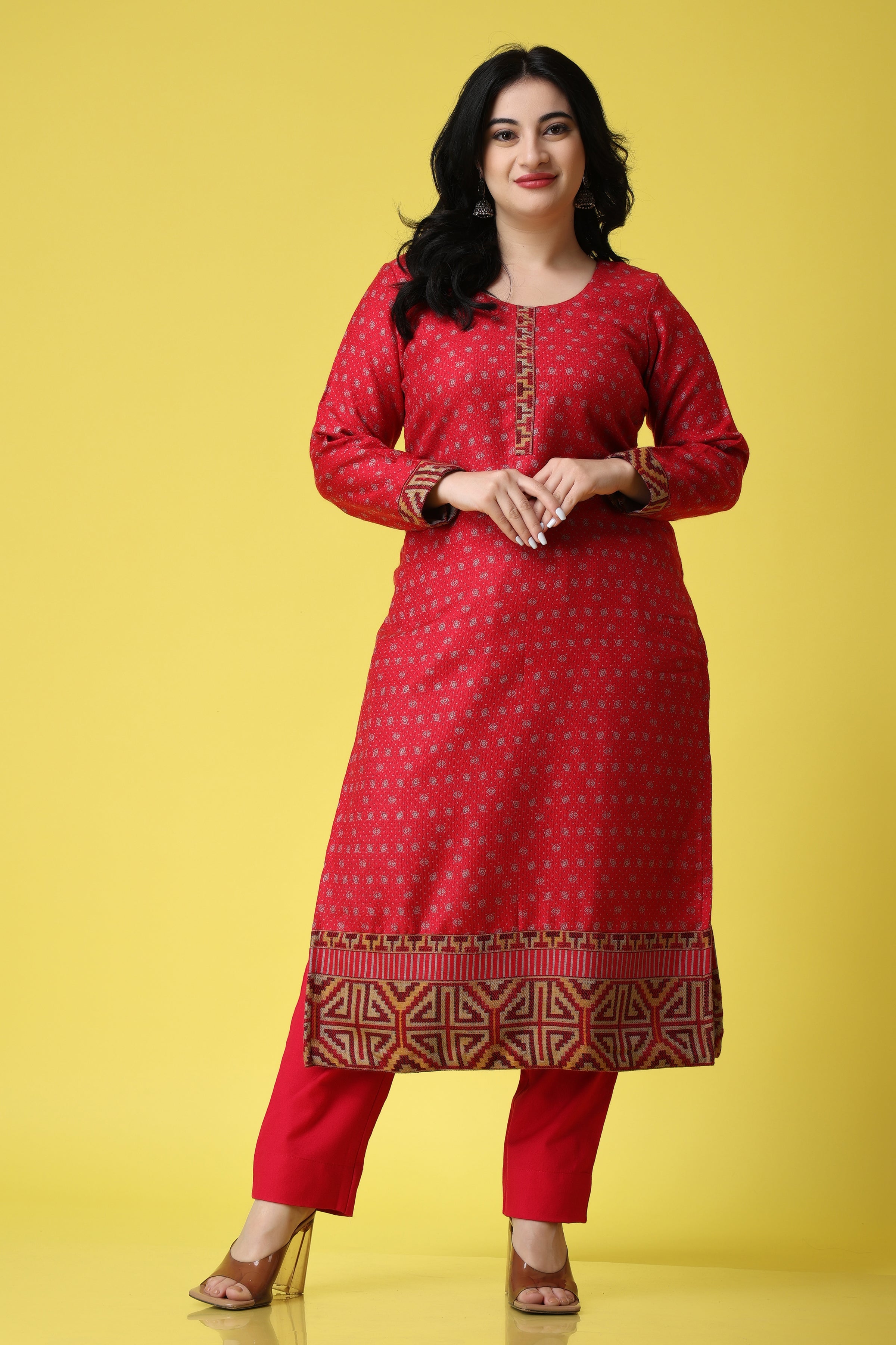 Shop Online Palazzo Suits Plain Red Solid Kurta With Beige Palazzo – Lady  India