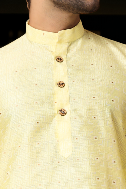 Subtle Yellow Jacquard Kurta Pajama