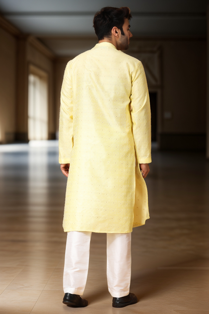 Subtle Yellow Jacquard Kurta Pajama