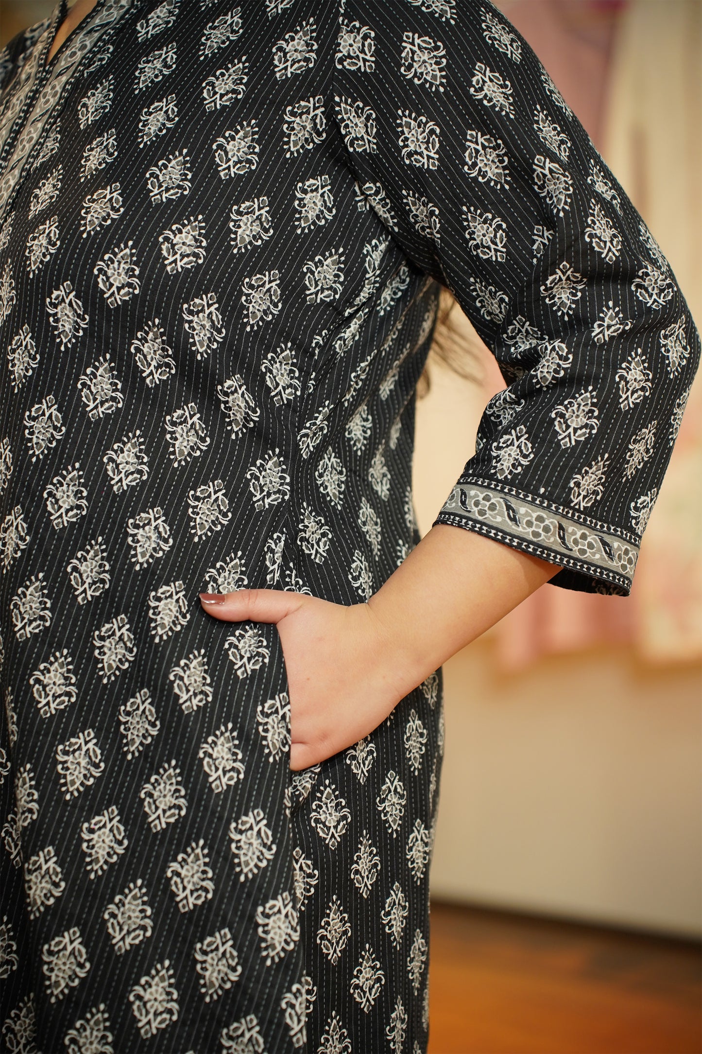 Black Ajrakh Katha Kurta Set