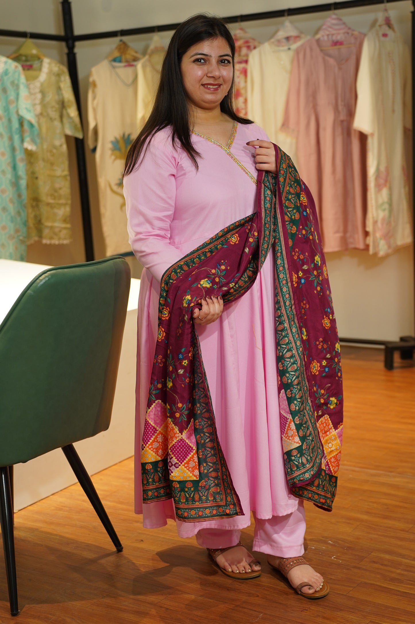 Rosewood Pink Rayon Anarkali Set