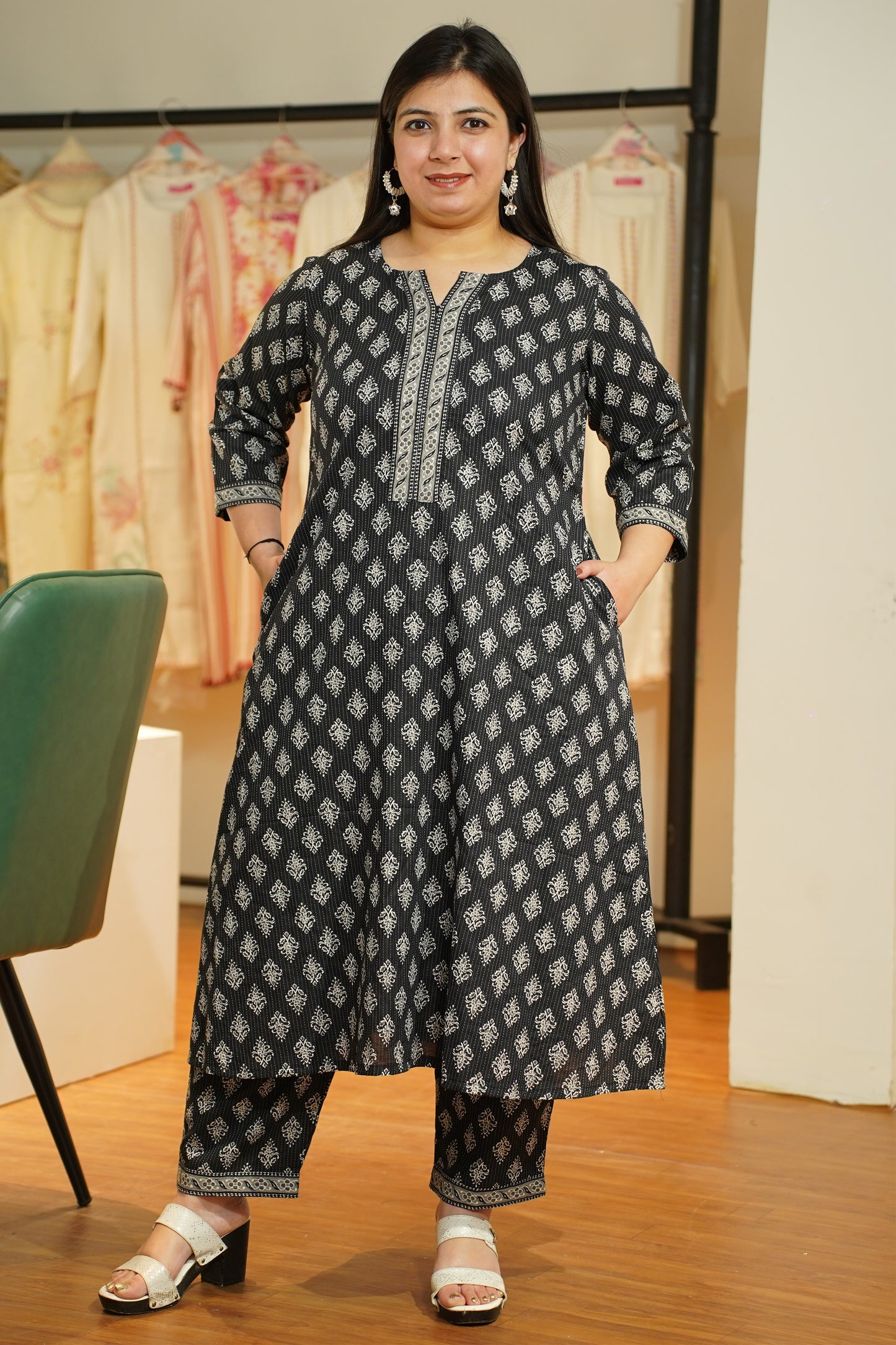 Black Ajrakh Katha Kurta Set