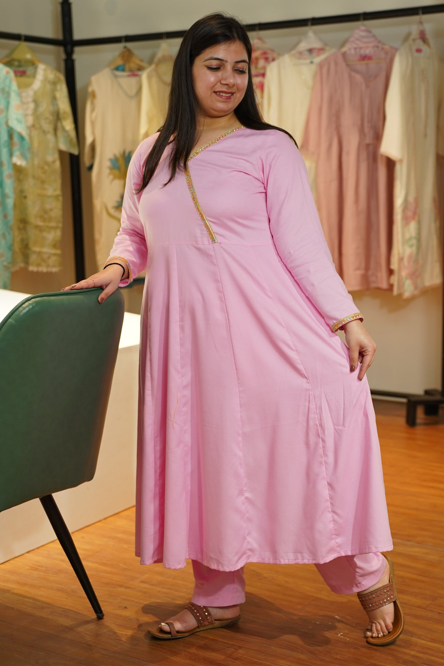 Rosewood Pink Rayon Anarkali Set