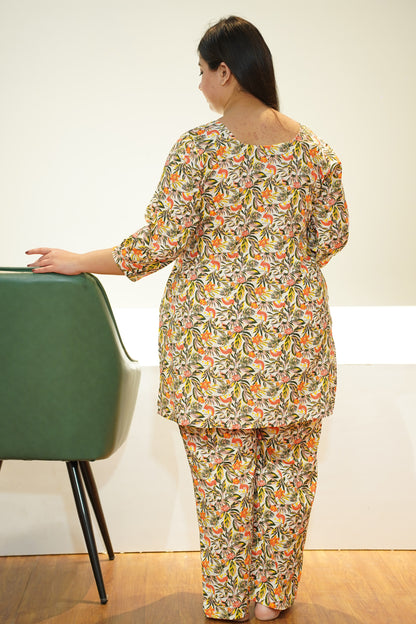 Peachy Floral Rayon Night Suit