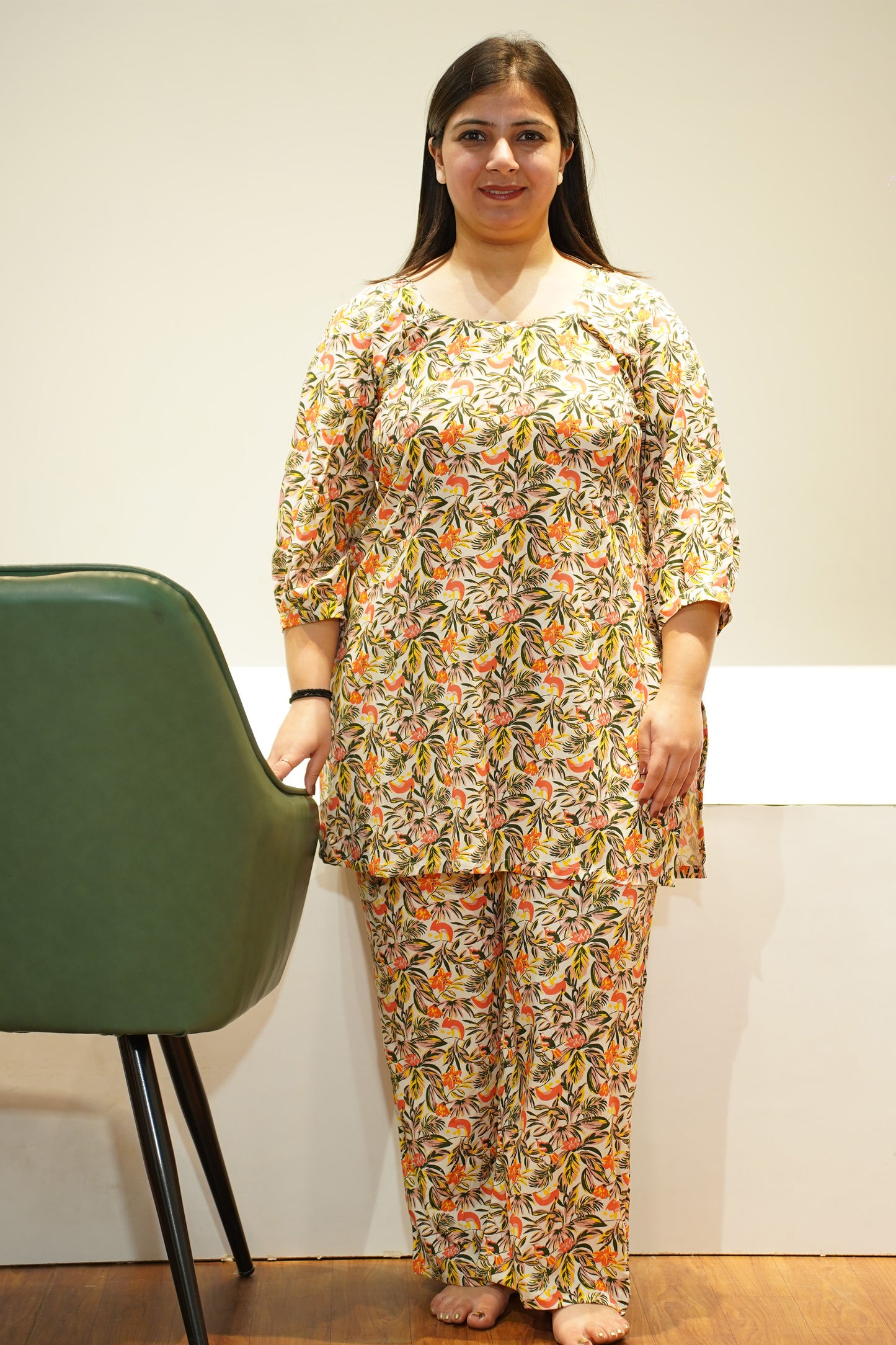 Peachy Floral Rayon Night Suit