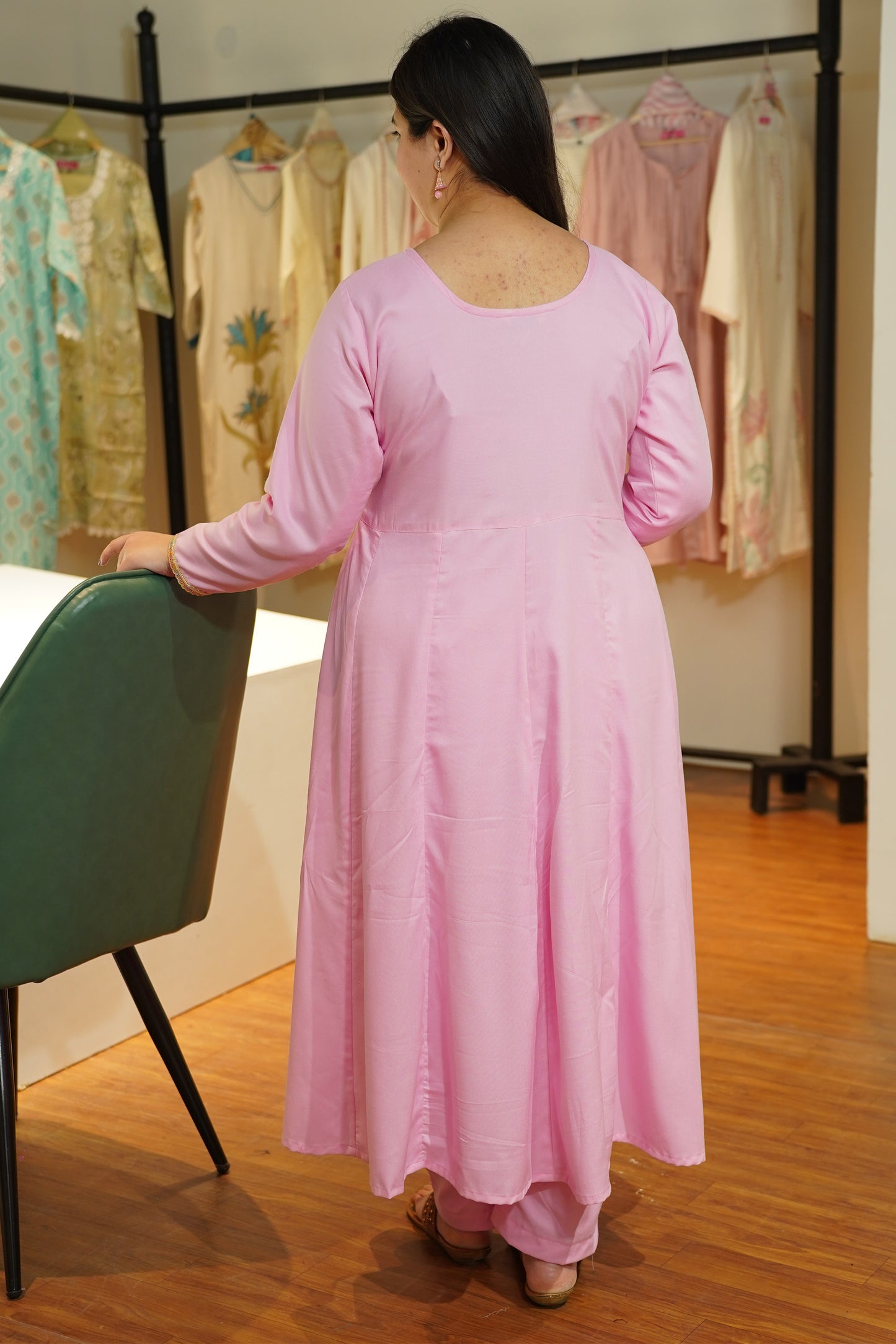 Rosewood Pink Rayon Anarkali Set