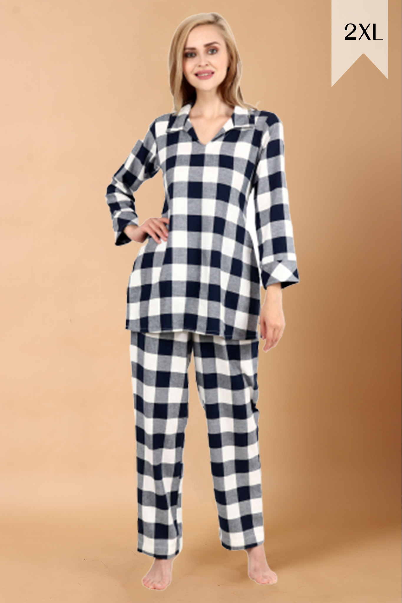 Navy Check Woollen Night Suit