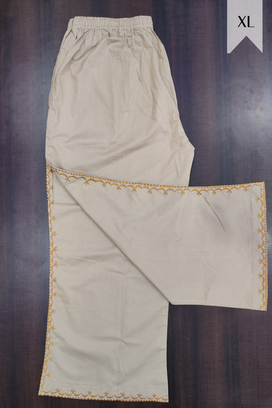 Beige Embroidered Cotton Palazzo