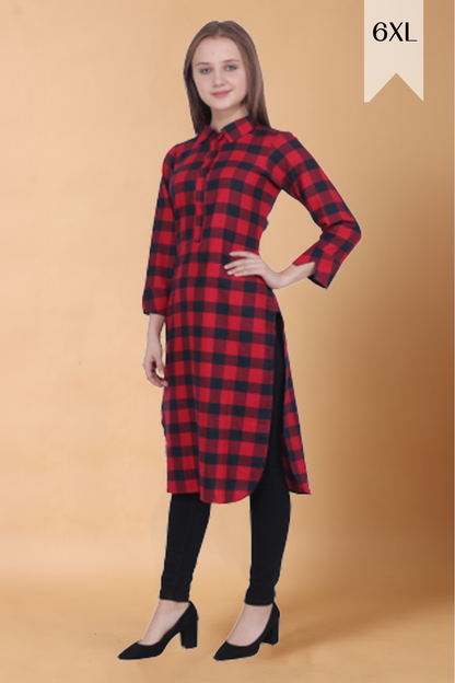 Red Grid Woollen Kurti