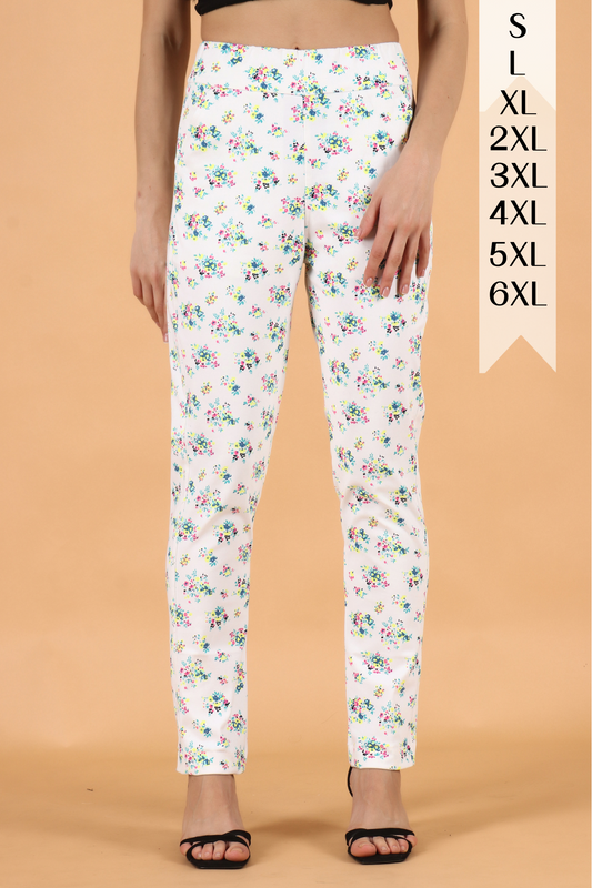 White Printed Lycra Pant