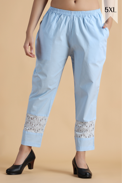 Ice Blue Detailed Cotton Palazzo