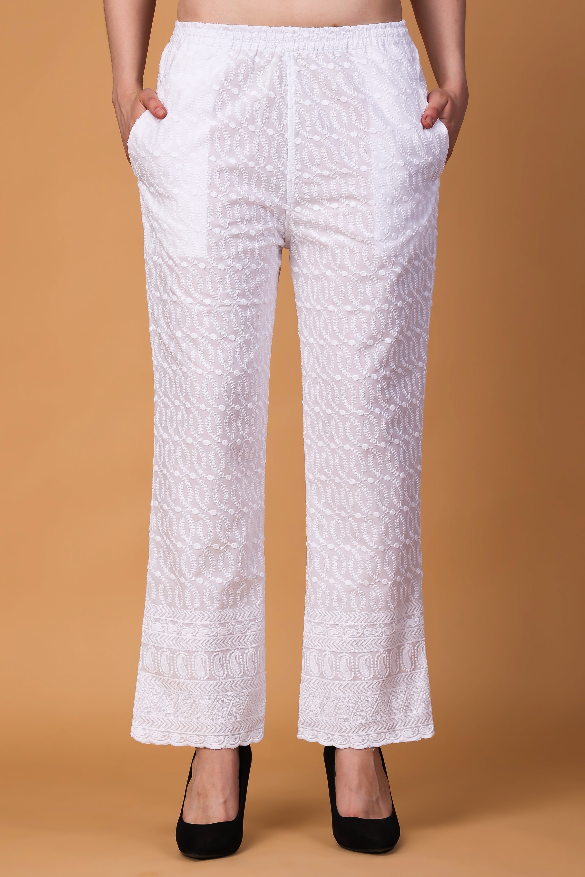 Albescent White Casual High-Waisted Parallel Cargo Trouser Pants for W –  Glossia Fashion