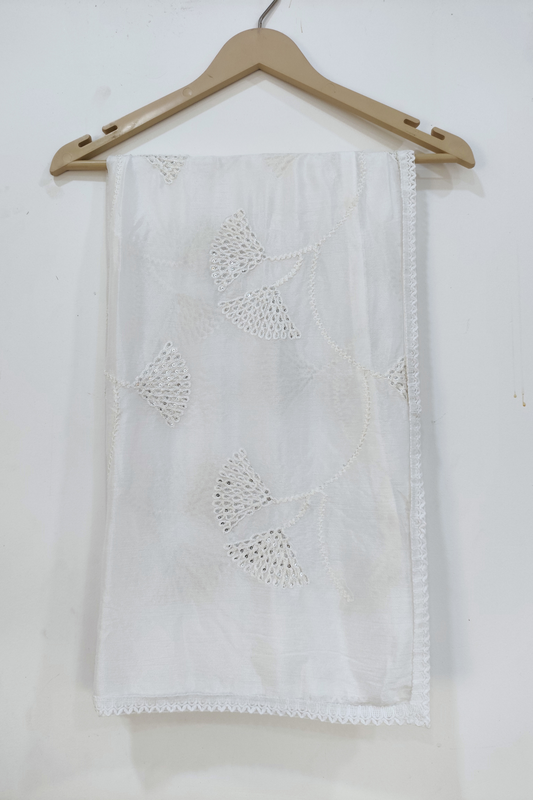 White Chinnon Embroidery Dupatta