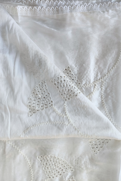 White Chinnon Embroidery Dupatta