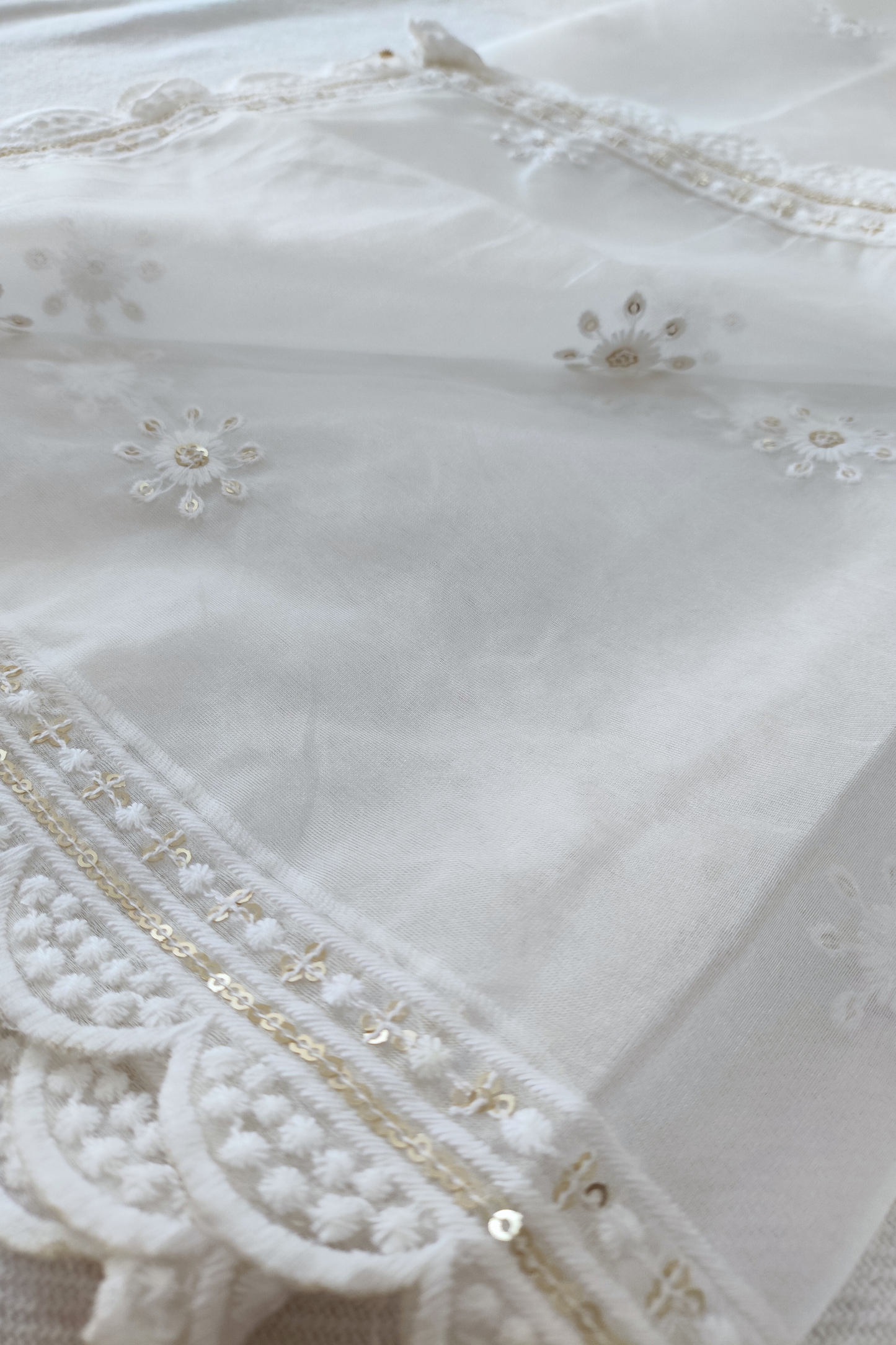 White Organza Embroidery Dupatta