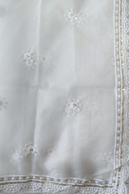 White Organza Embroidery Dupatta