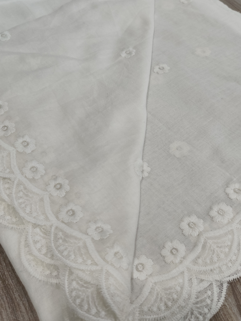 White Embroidered Mul Cotton Dupatta