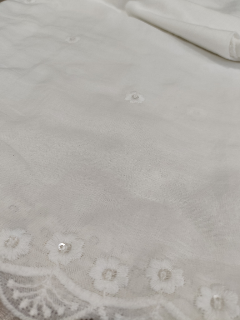 White Embroidered Mul Cotton Dupatta