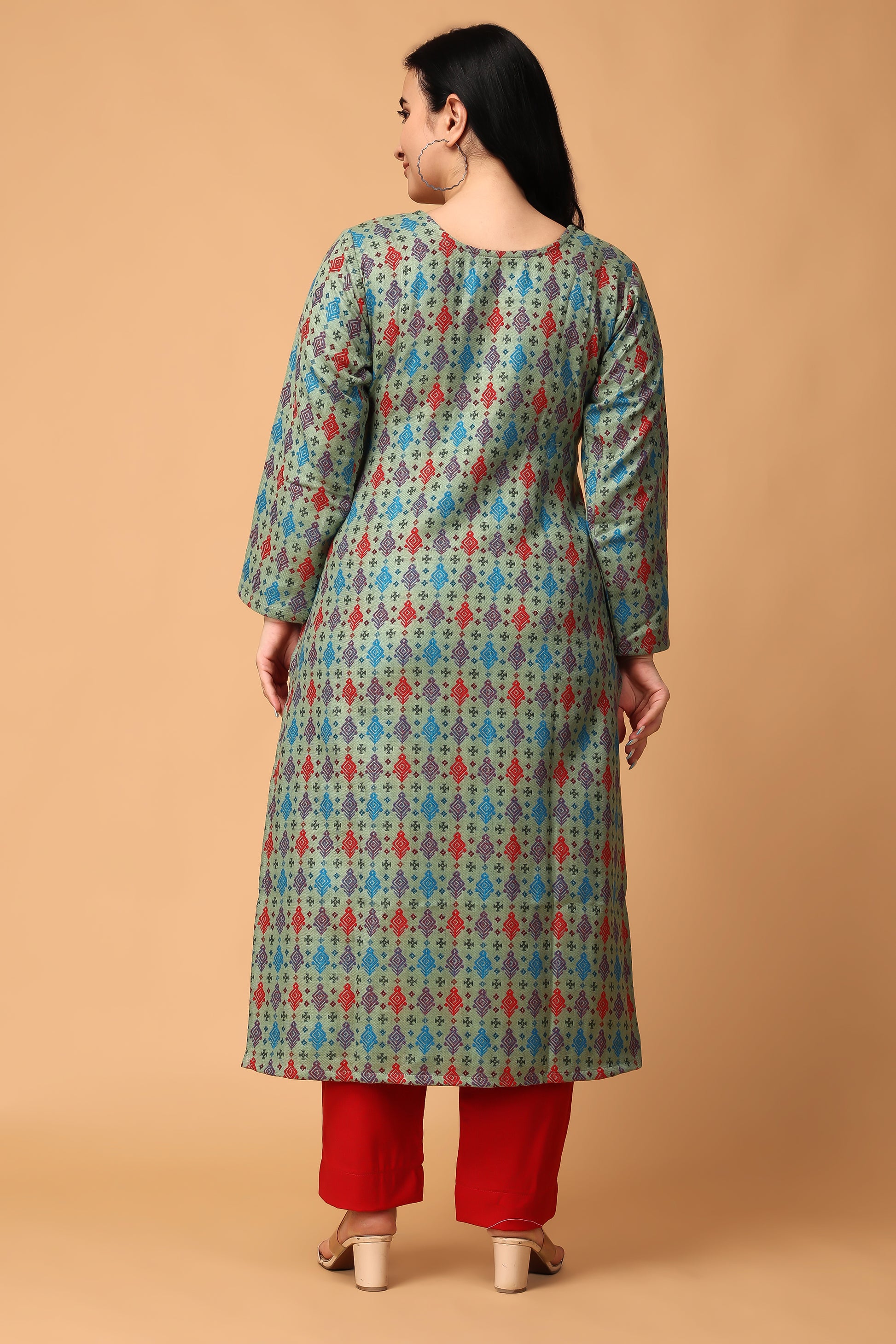 Pista Green Woolen Kurta Set For Ladies