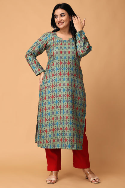 Pista Green Woolen Kurta Set For Ladies