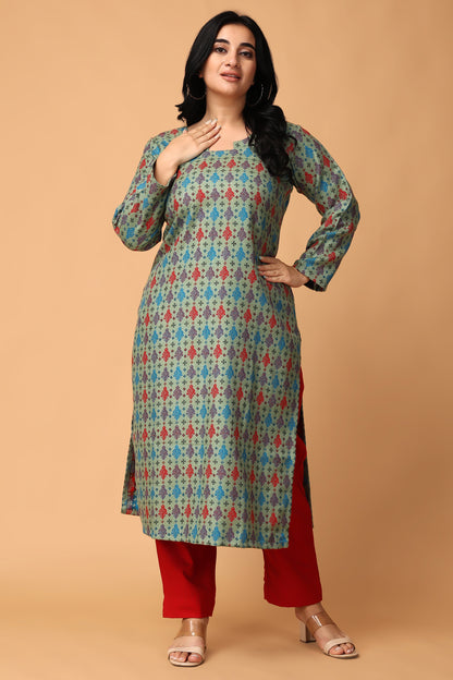 Pista Green Woolen Kurta Set For Ladies