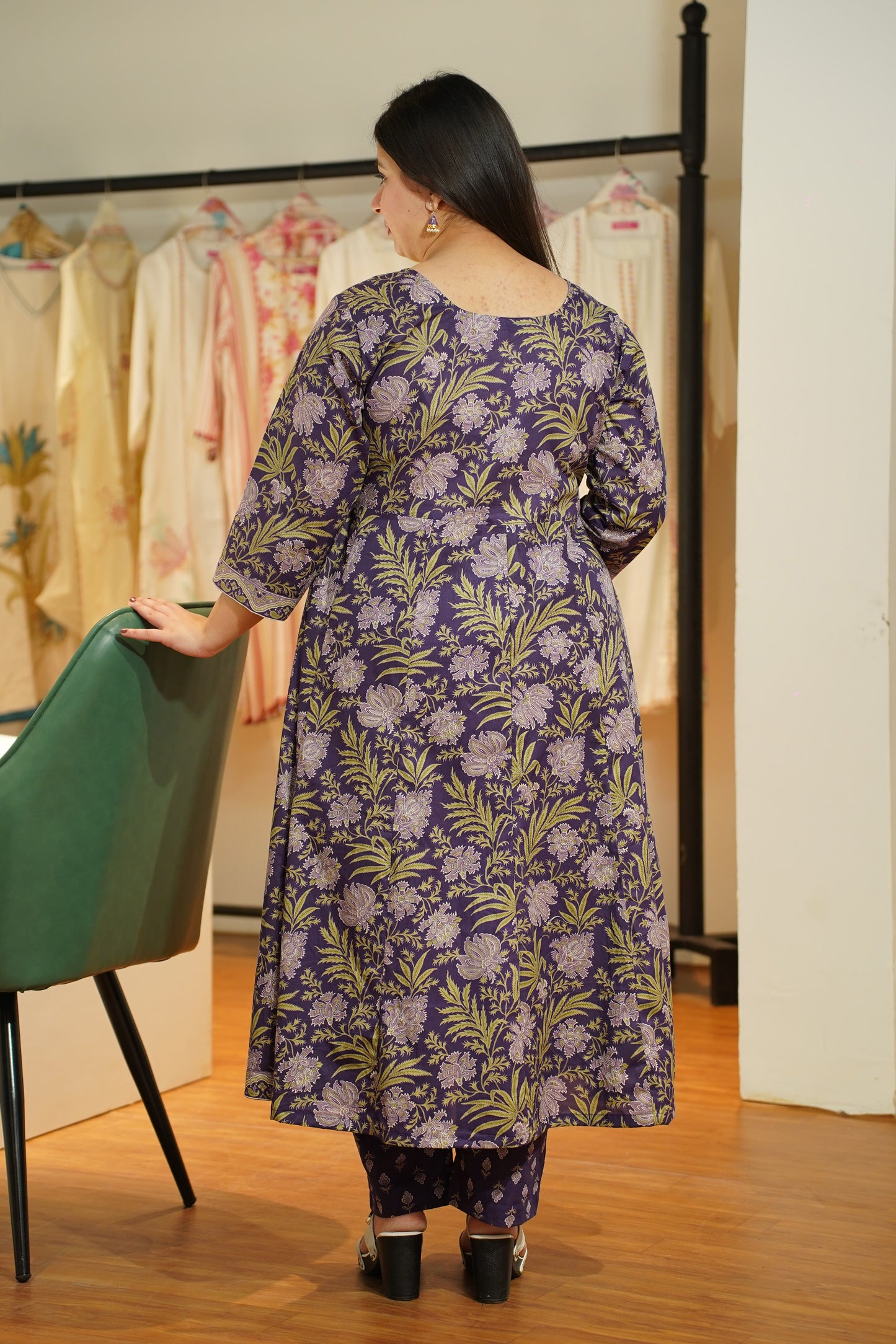 Purple Kalamkari Cotton Anarkali Set