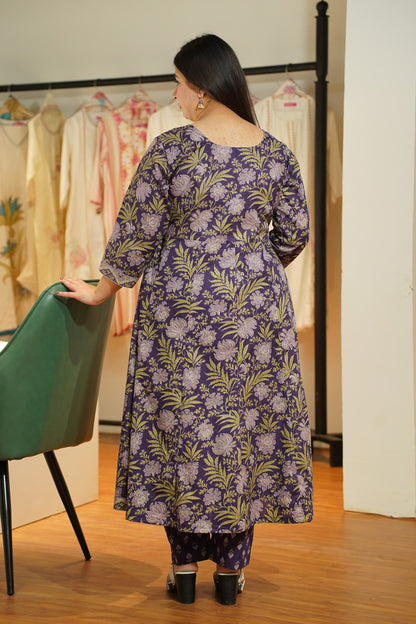 Purple Kalamkari Cotton Anarkali Set