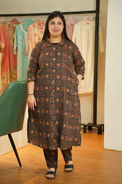 Rusty Black Ajrakh Kurta Set