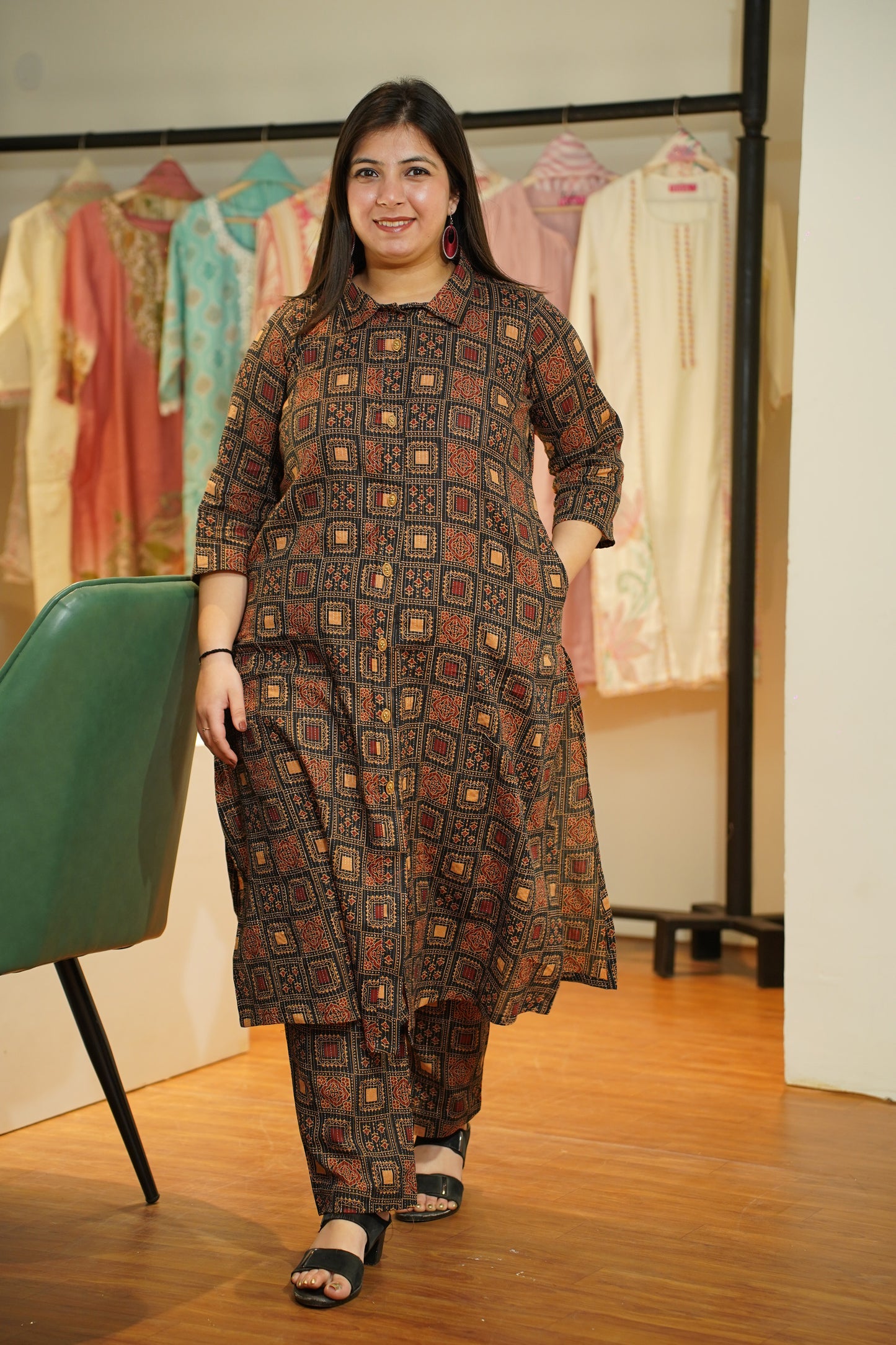 Rusty Black Ajrakh Kurta Set