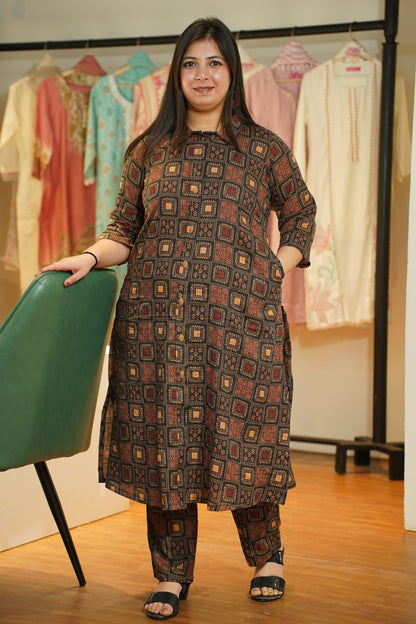 Rusty Black Ajrakh Kurta Set