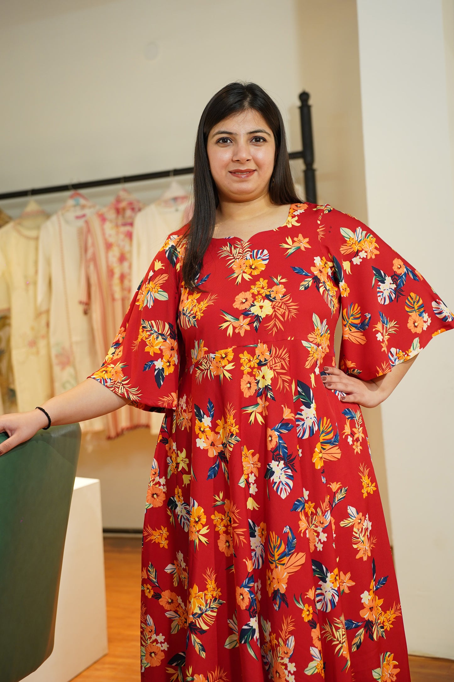 Scarlet Red Floral Maxi Dress