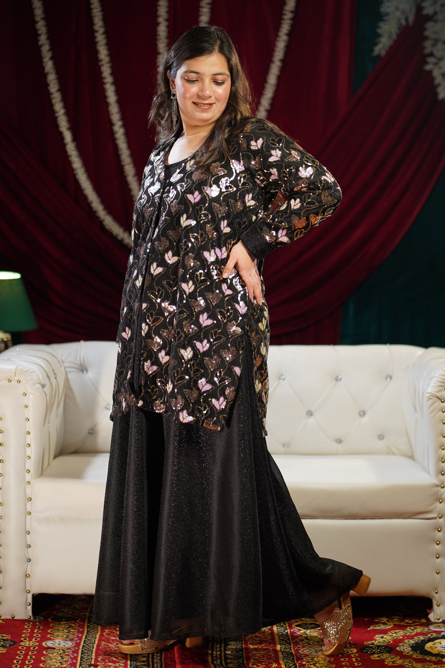 Midnight Glam Sequin Cape Set