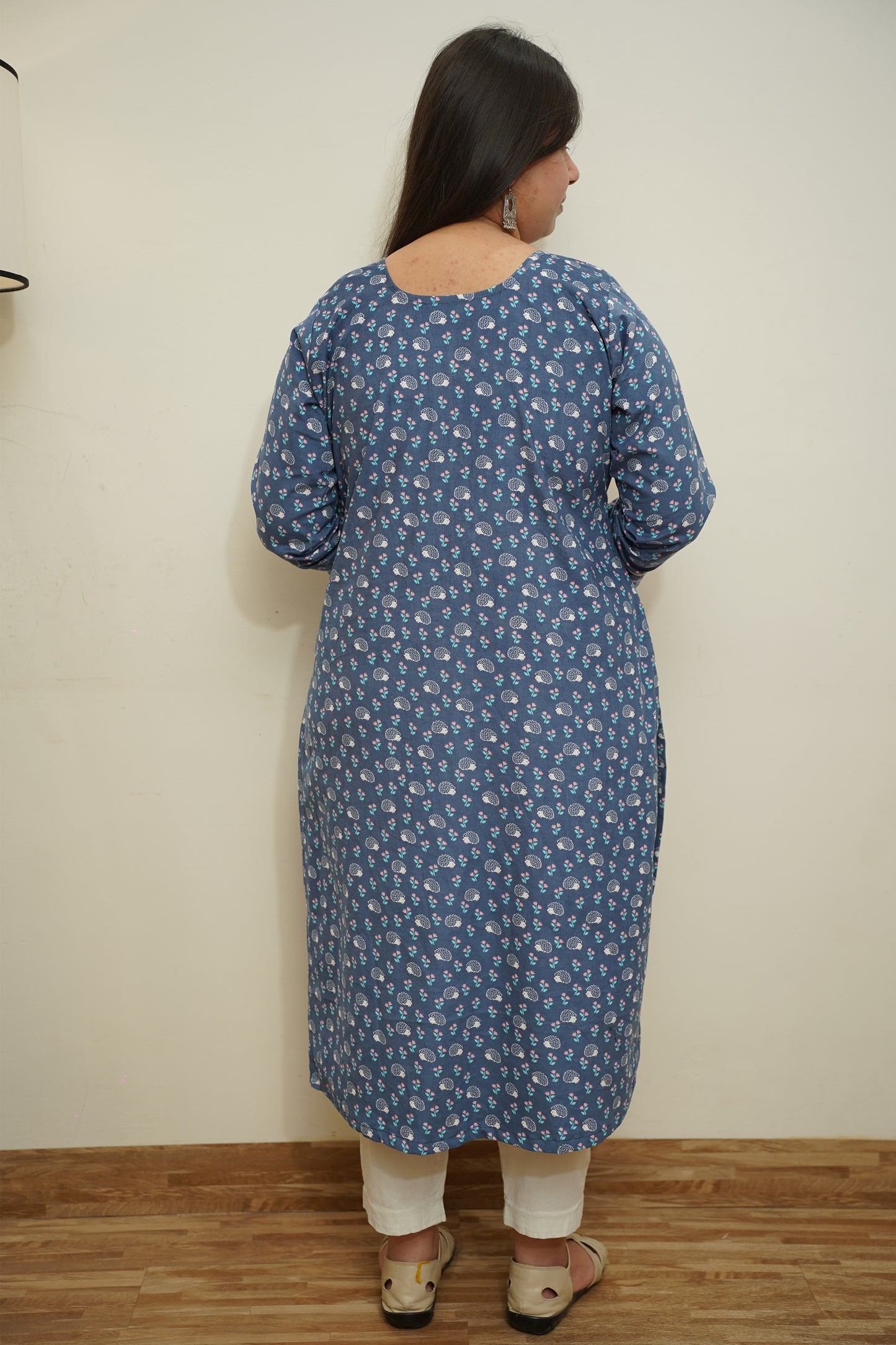 Blue Floral Corduroy Kurta