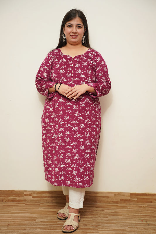 Wine Floral Corduroy Kurta